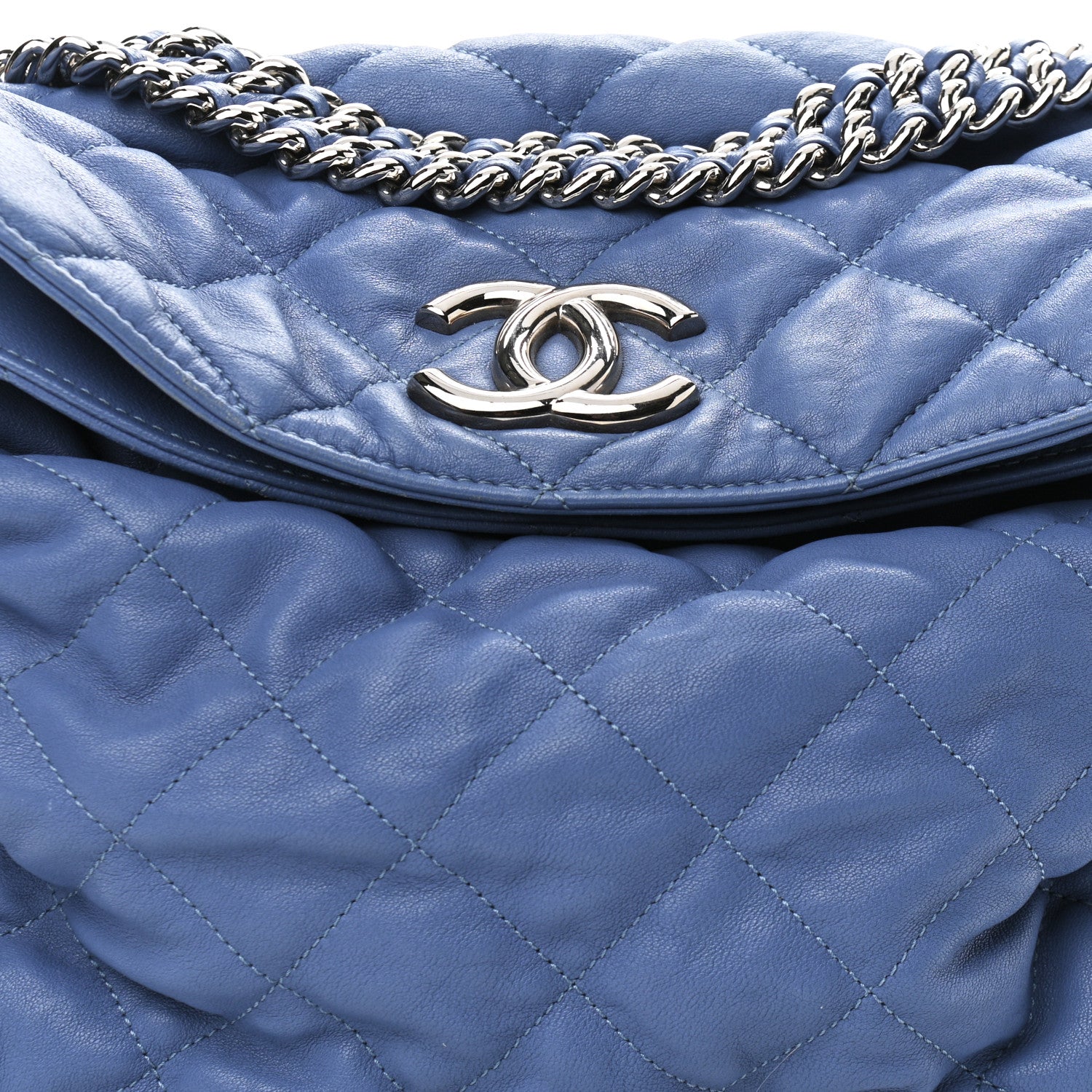 Chanel Washed Lambskin Chain Around Hobo Blue 9 of 14