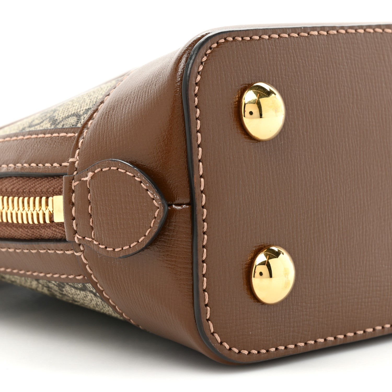 Gucci GG Supreme Monogram Azalea Calfskin Small Horsebit 1955 Top Handle Bag Beige Ebony Brown Sugar 9 of 12