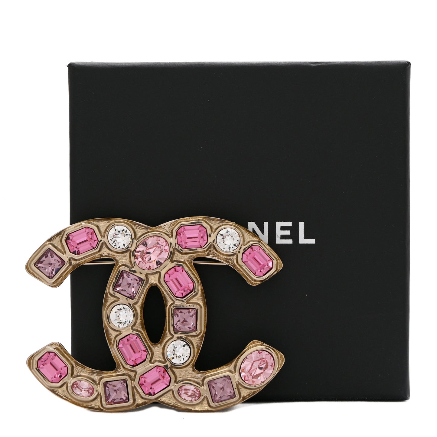 Crystal CC Brooch Gold Pink