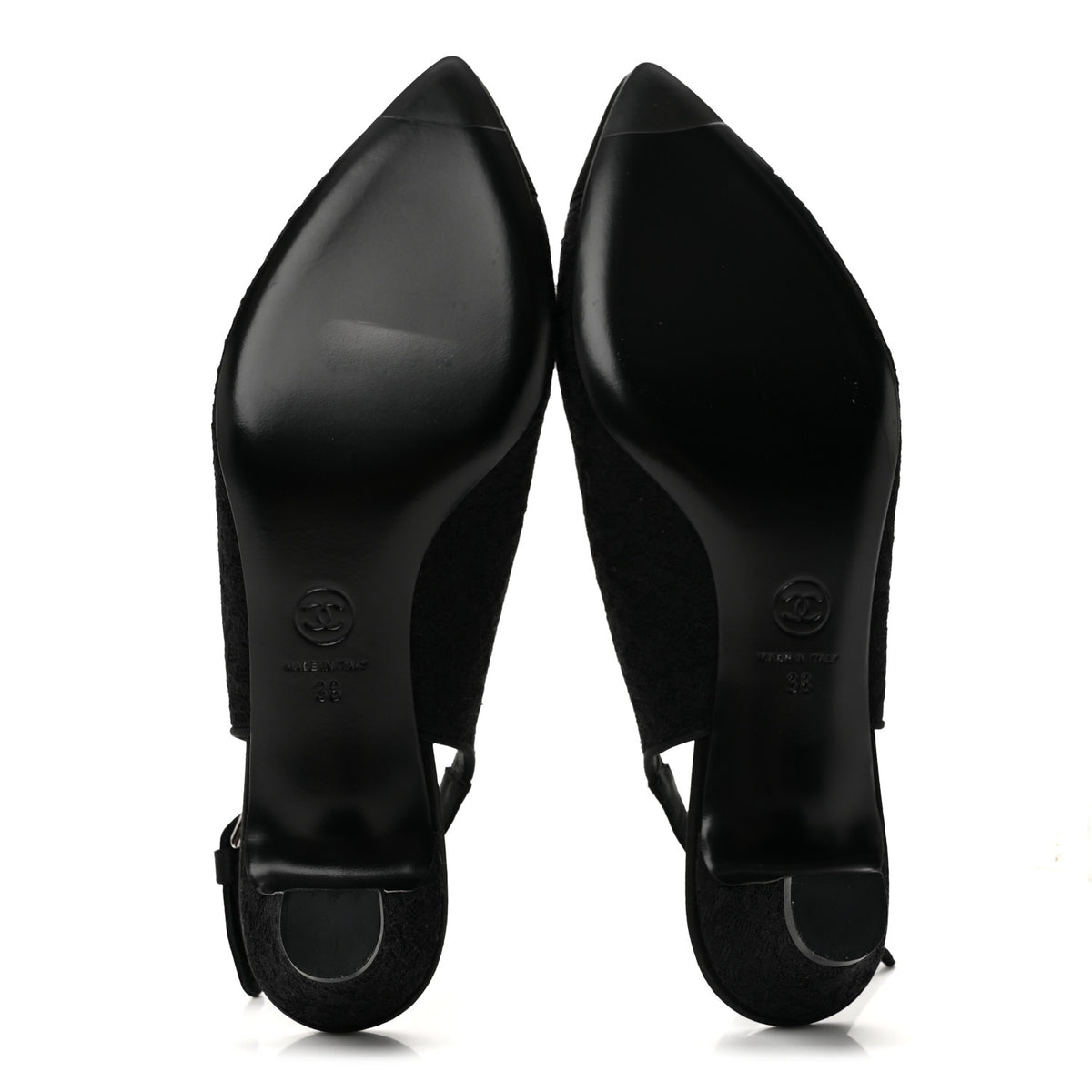 Lace Camellia CC Slingback Pumps 38 Black