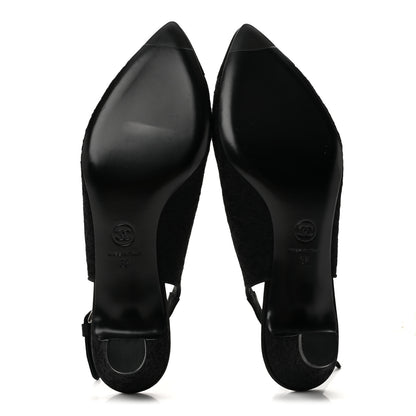 Chanel Lace Camellia CC Slingback Pumps 38 Black 6 of 9