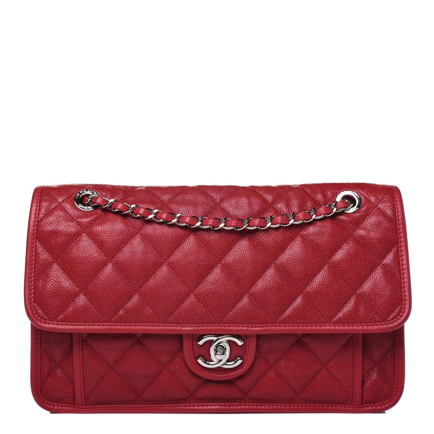 Caviar Quilted Large French Riviera Flap Red