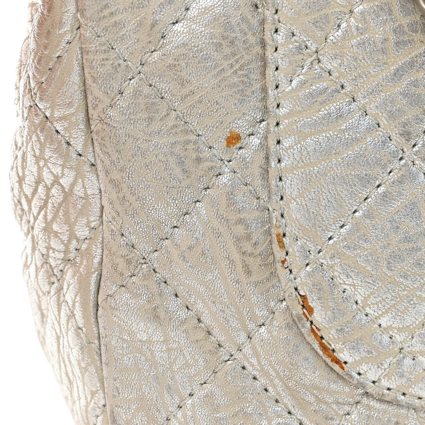 Calfskin Mirror CC Crackled Flap Silver
