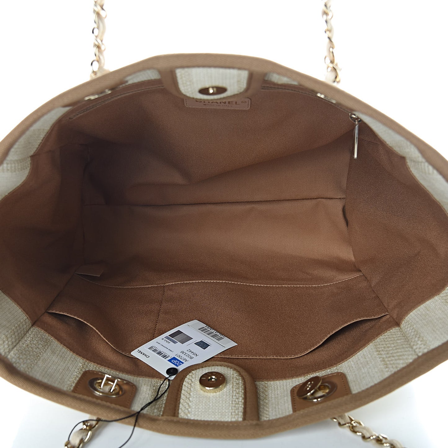 Straw Raffia Calfskin Striped Small Deauville Tote Beige