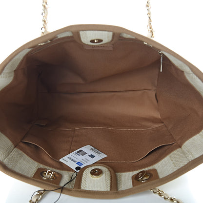 Chanel Straw Raffia Calfskin Striped Small Deauville Tote Beige 5 of 11