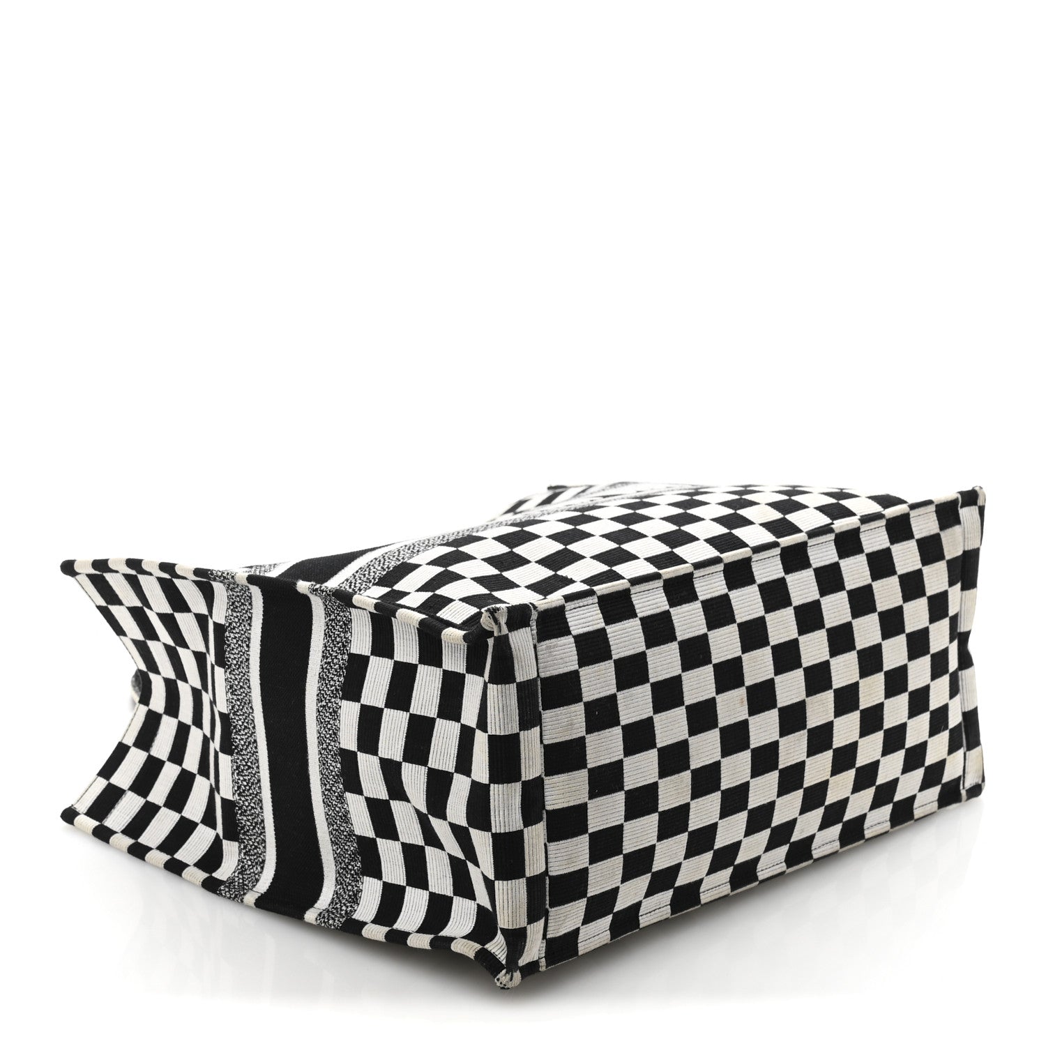 Christian Dior Canvas Embroidered Checkered Book Tote Black White 4 of 12