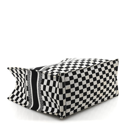 Christian Dior Canvas Embroidered Checkered Book Tote Black White 4 of 12