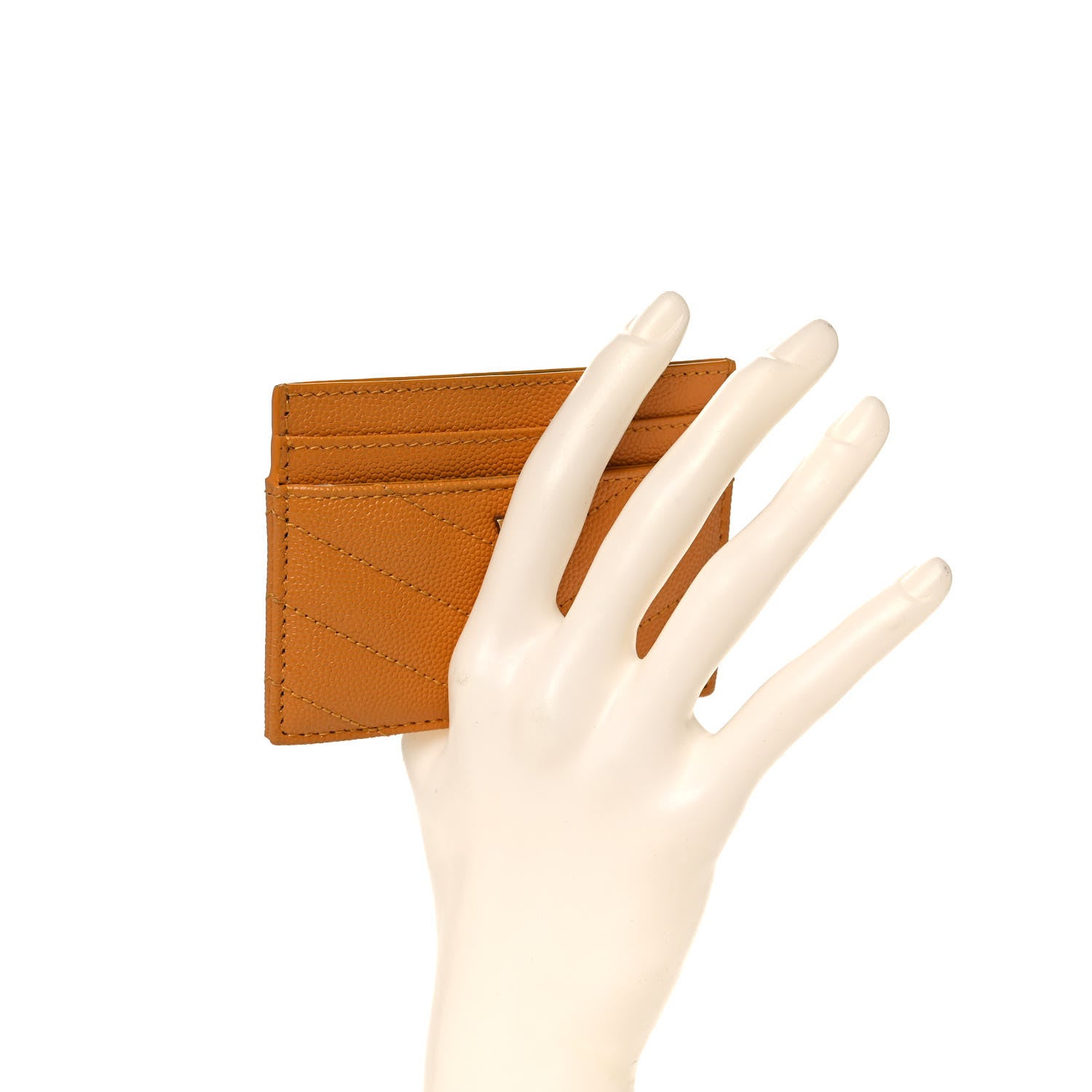 Saint Laurent Grain De Poudre Matelasse Chevron Monogram Credit Card Case Senape Yellow 2 of 8