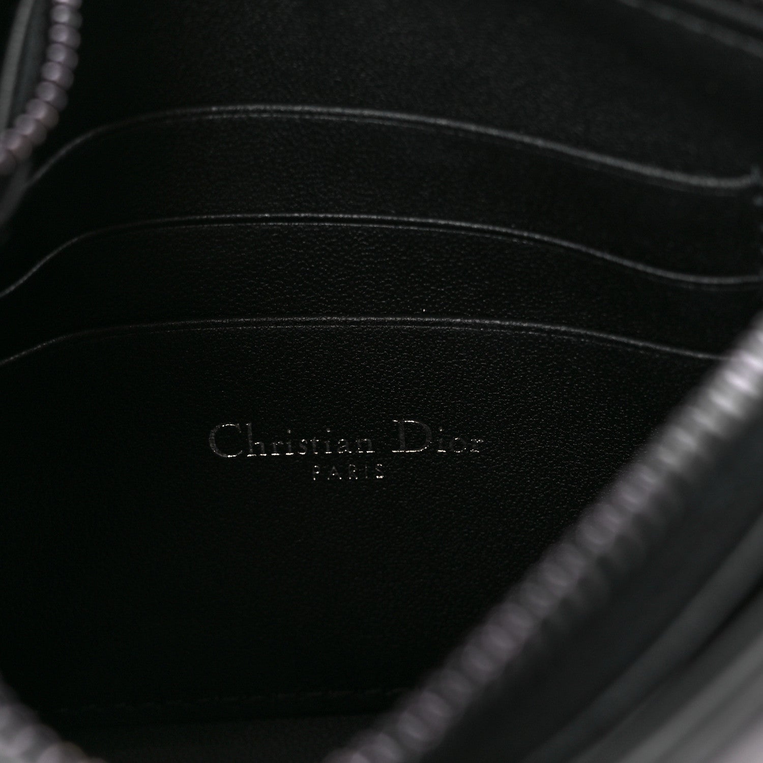 Christian Dior Calfskin Macrocannage Diamond Caro Zipped Pouch With Chain Black 6 of 10