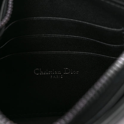 Christian Dior Calfskin Macrocannage Diamond Caro Zipped Pouch With Chain Black 6 of 10
