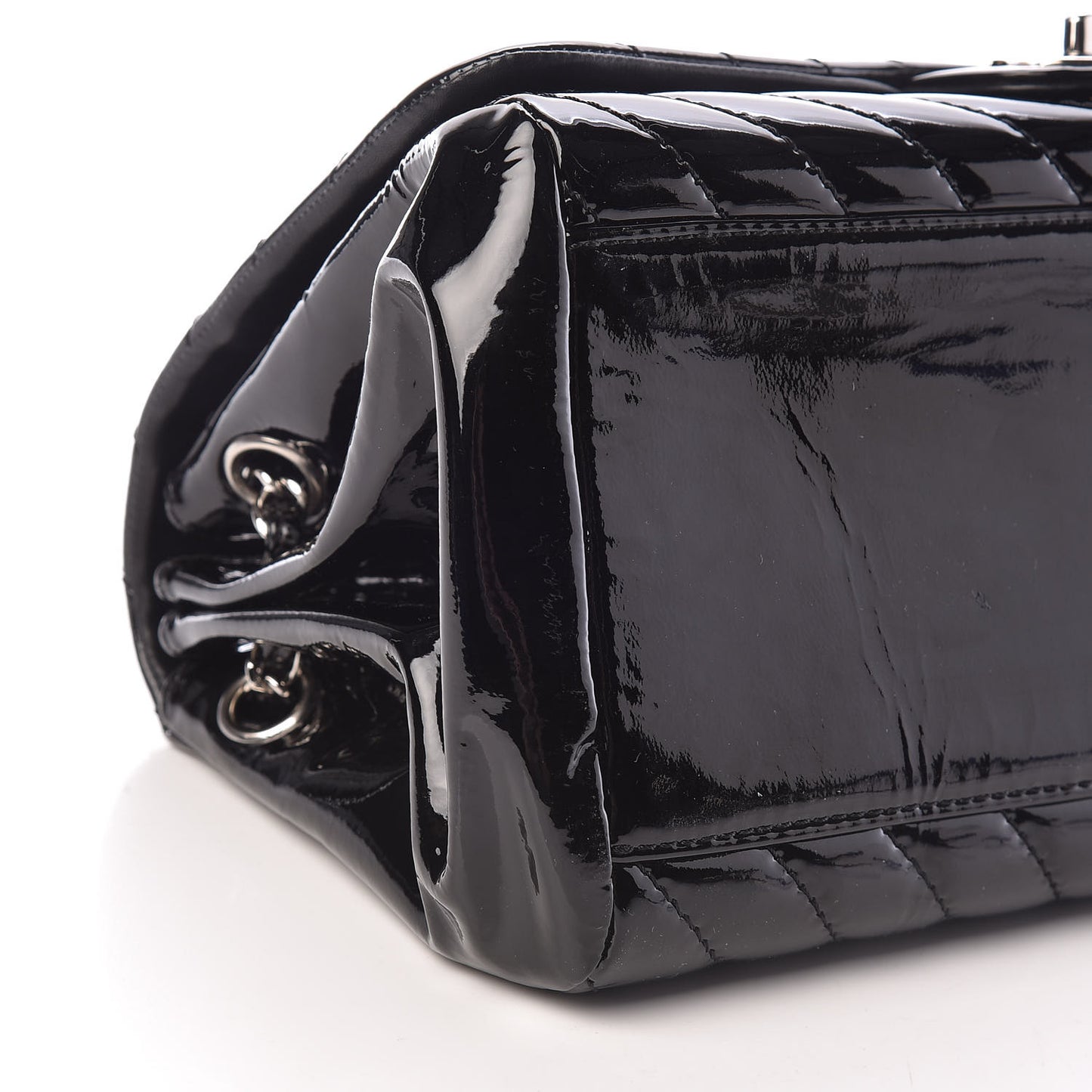 Patent Chevron Quilted Accordion Flap Black