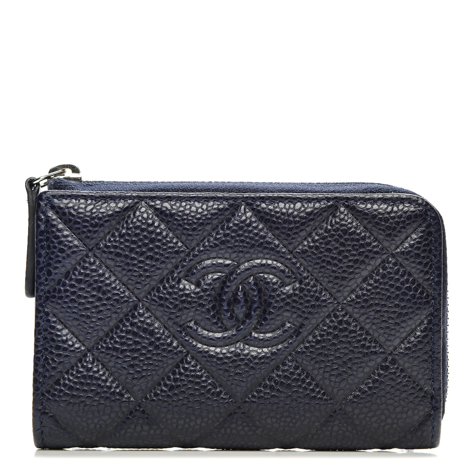 Chanel Caviar Quilted Diamond CC Key Holder Case Dark Navy 1 of 7