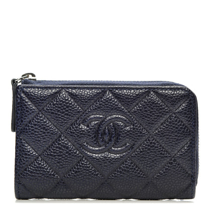 Chanel Caviar Quilted Diamond CC Key Holder Case Dark Navy 1 of 7