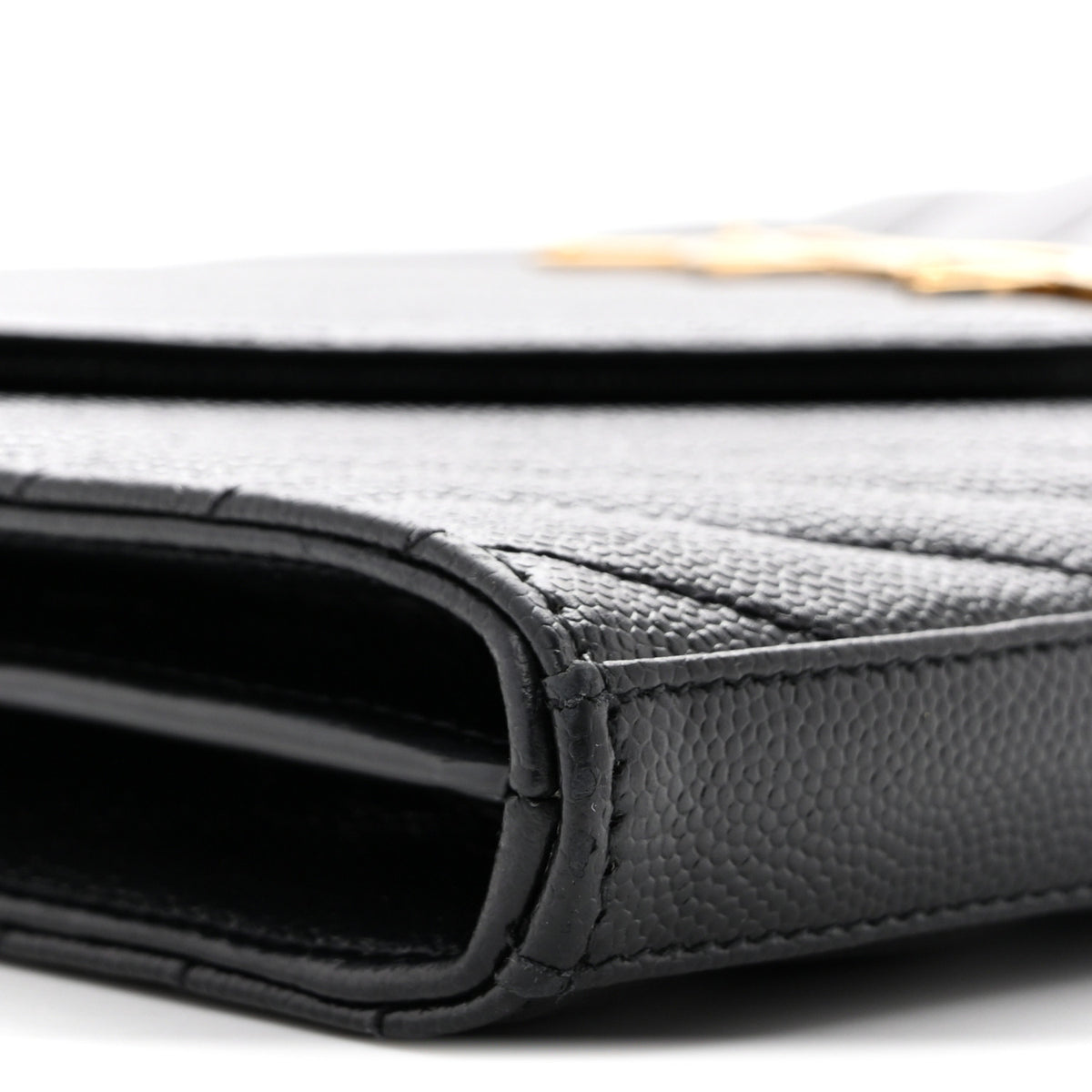 Saint Laurent Grain De Poudre Matelasse Chevron Monogram Chain Wallet Black 14 of 27