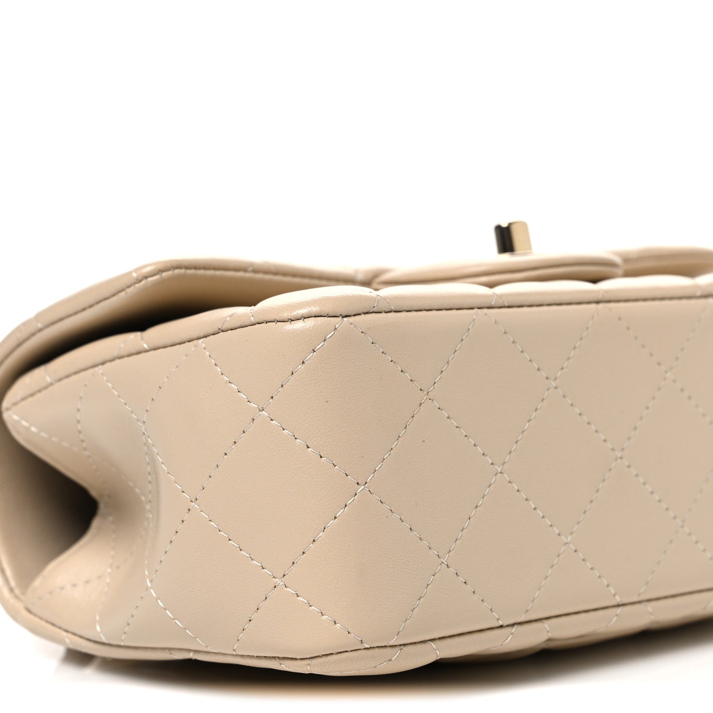 Lambskin Quilted Mini Top Handle Rectangular Flap Beige