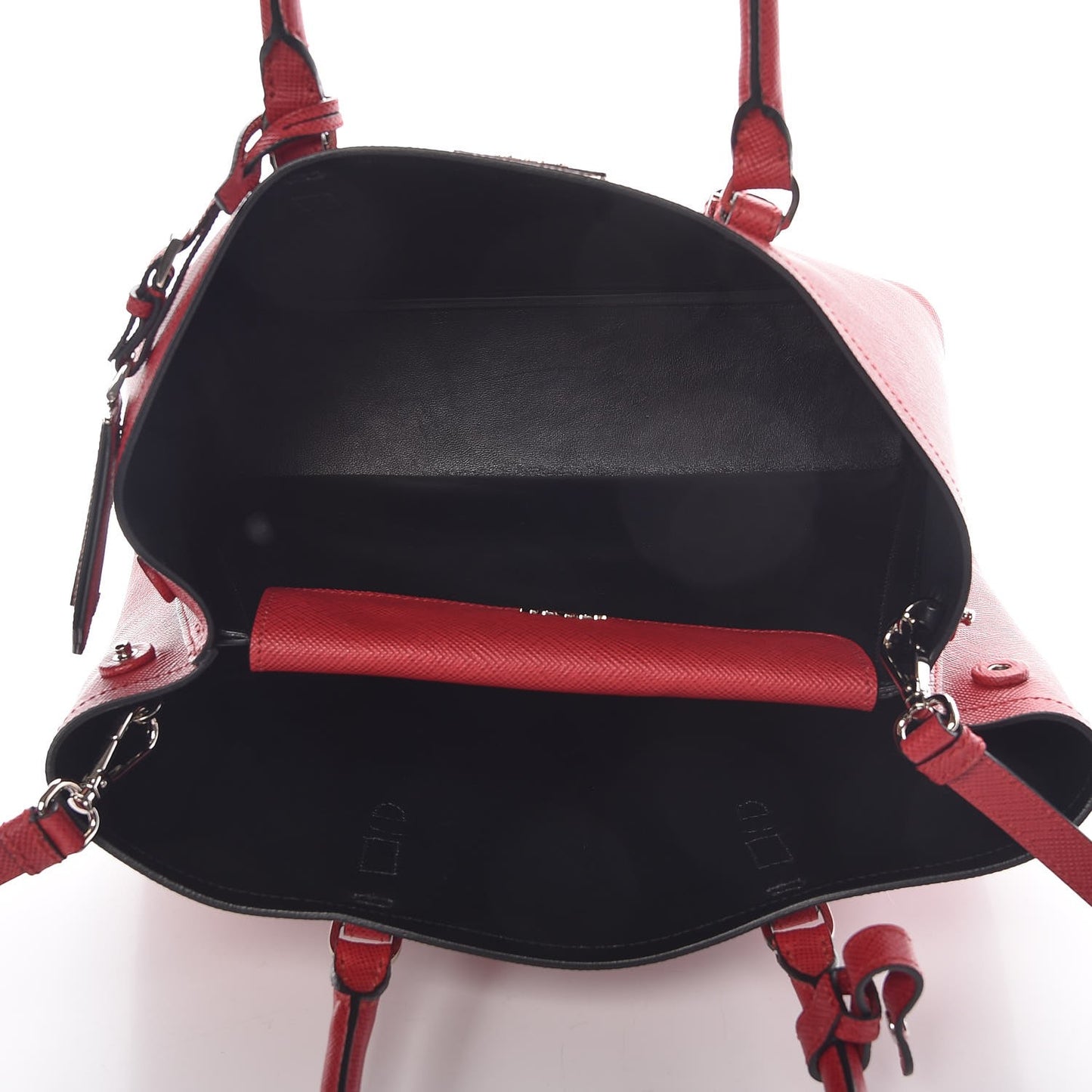 Saffiano Cuir Medium Double Handle Tote Fuoco Black