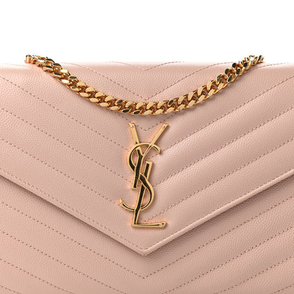 Saint Laurent Grain De Poudre Matelasse Chevron Monogram Chain Wallet Pale Pink 11 of 12
