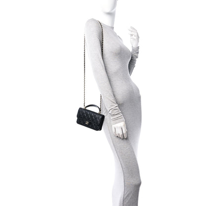 Chanel Lambskin Quilted Flap Phone Holder With Chain Black 2 of 12