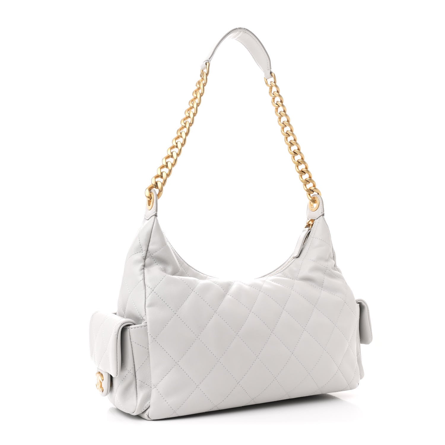 Chanel Shiny Lambskin Quilted Trendy Pockets Hobo Grey 3 of 10