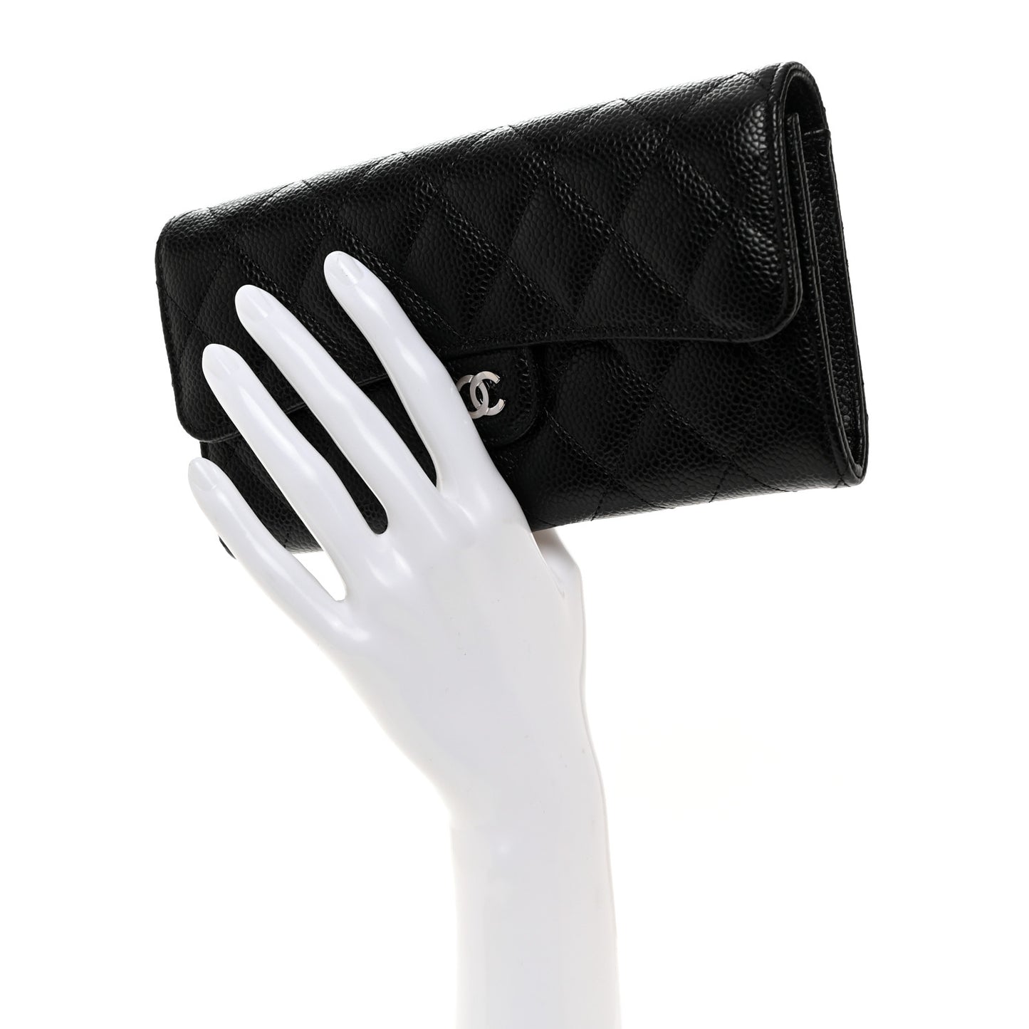 Caviar Quilted Large Gusset Flap Wallet Black