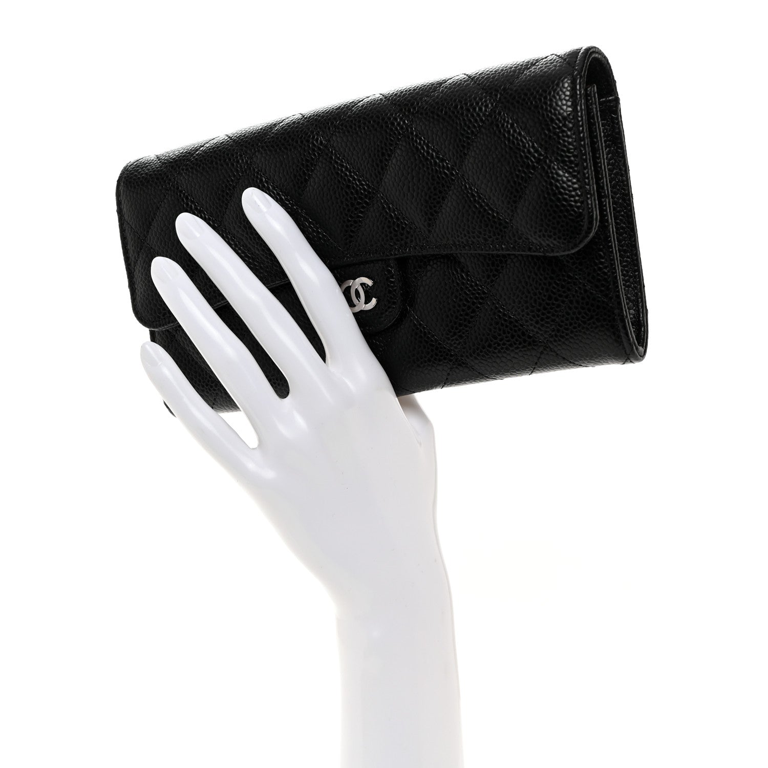 Chanel Caviar Quilted Large Gusset Flap Wallet Black 2 of 9