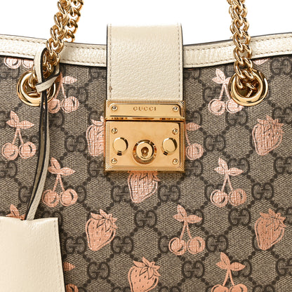 Gucci GG Supreme Monogram Berry Textured Dollar Calfskin Small Padlock Tote Beige Ebony Light Copper Mystic White 8 of 10