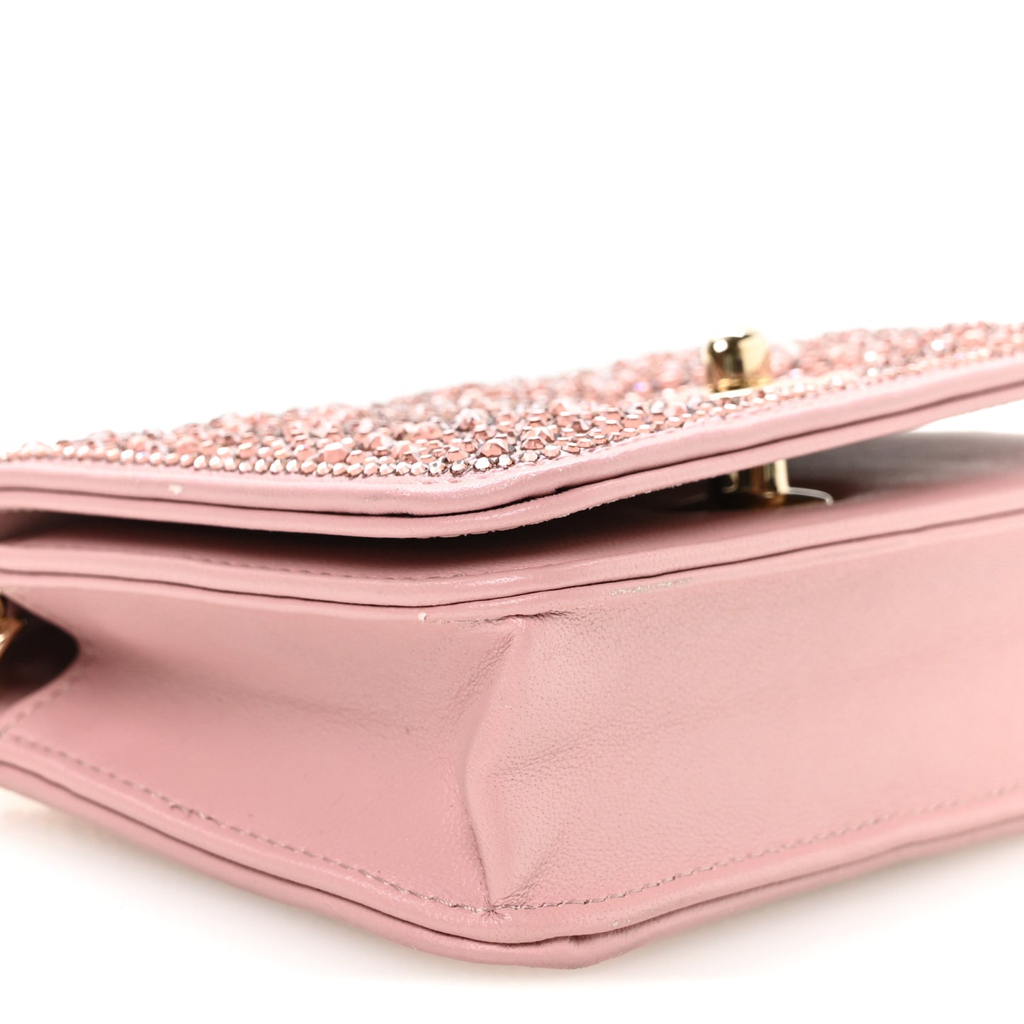 Lambskin Crystal Diamante Clutch With Chain Light Pink