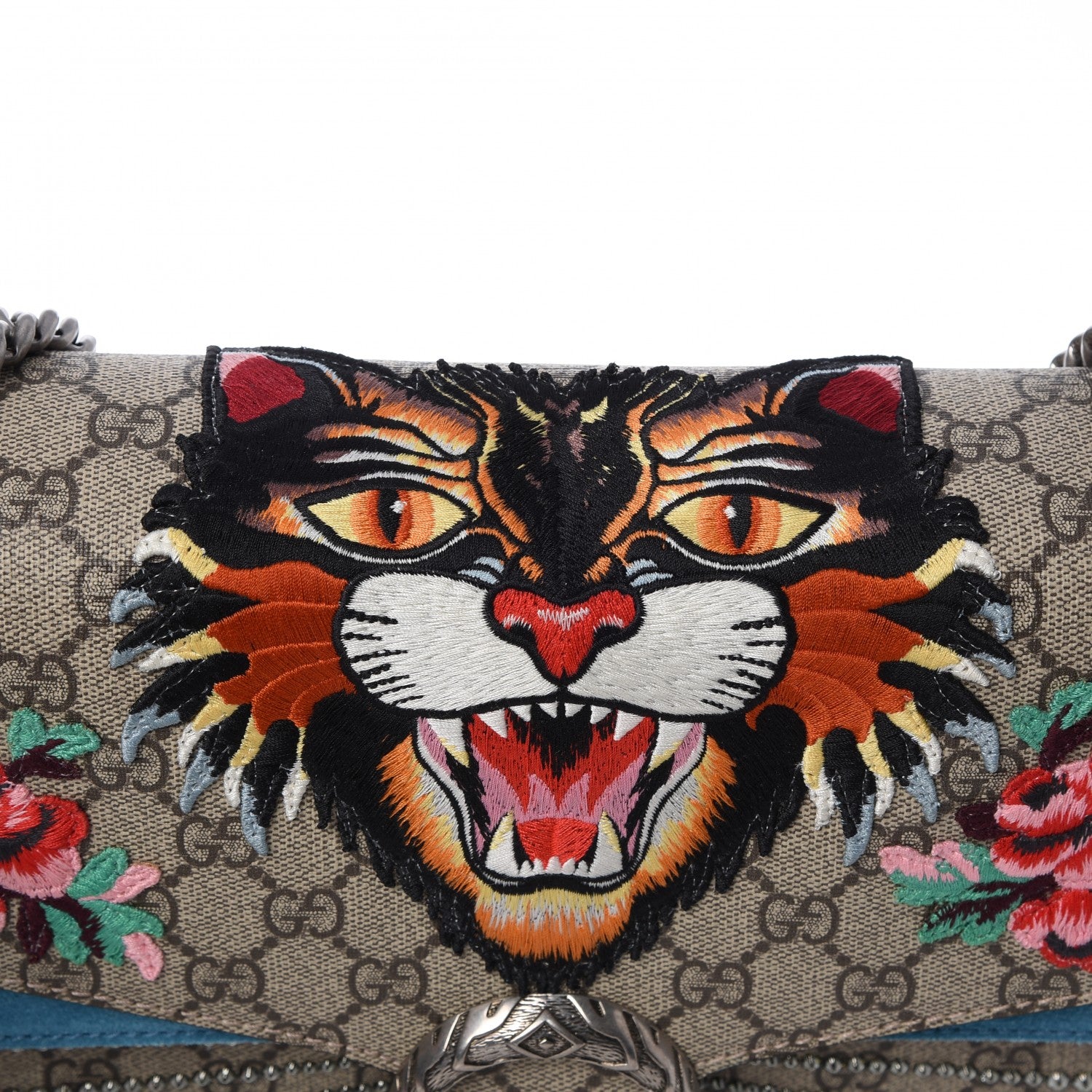 Gucci GG Supreme Monogram Angry Cat Embroidered Medium Dionysus Shoulder Bag Beige Ultramarine 8 of 14