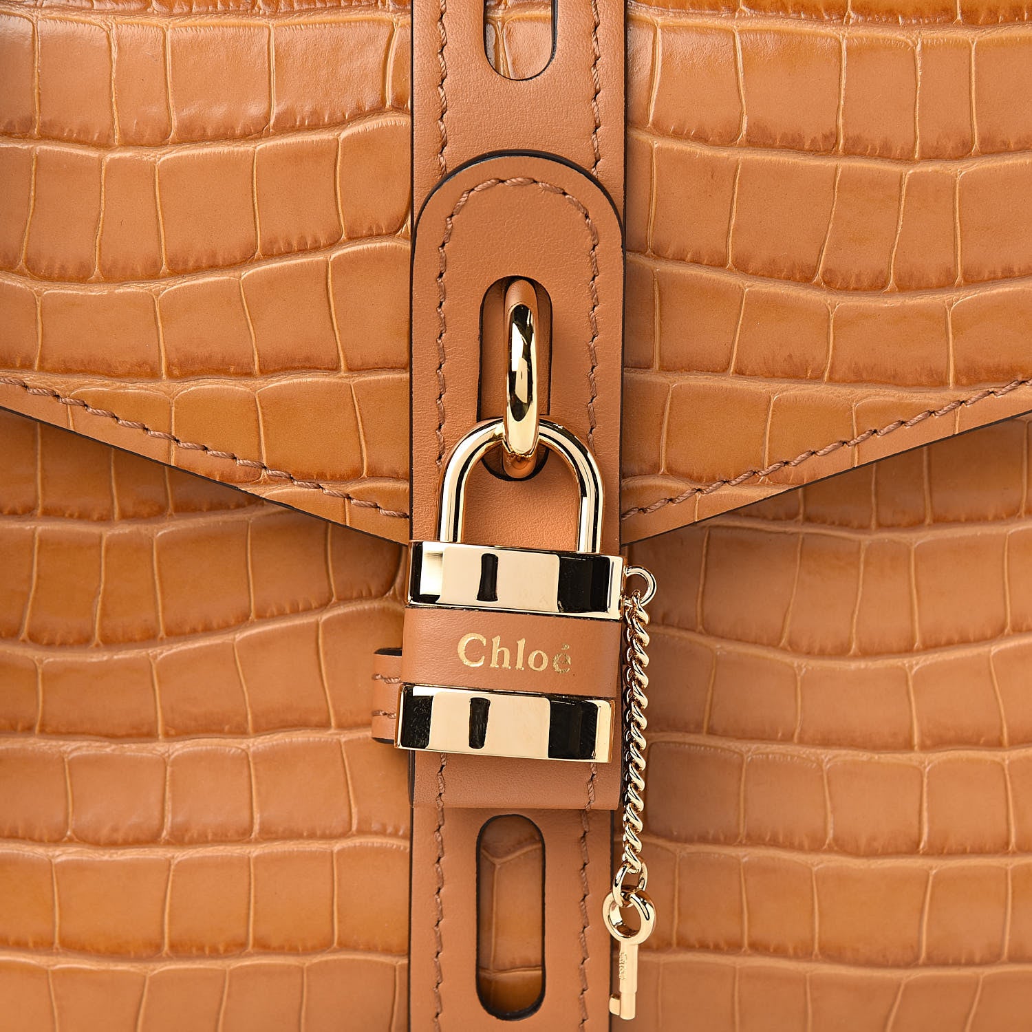 Chloe Calfskin Crocodile Embossed Small Aby Day Shoulder Bag Autumnal Brown 9 of 9