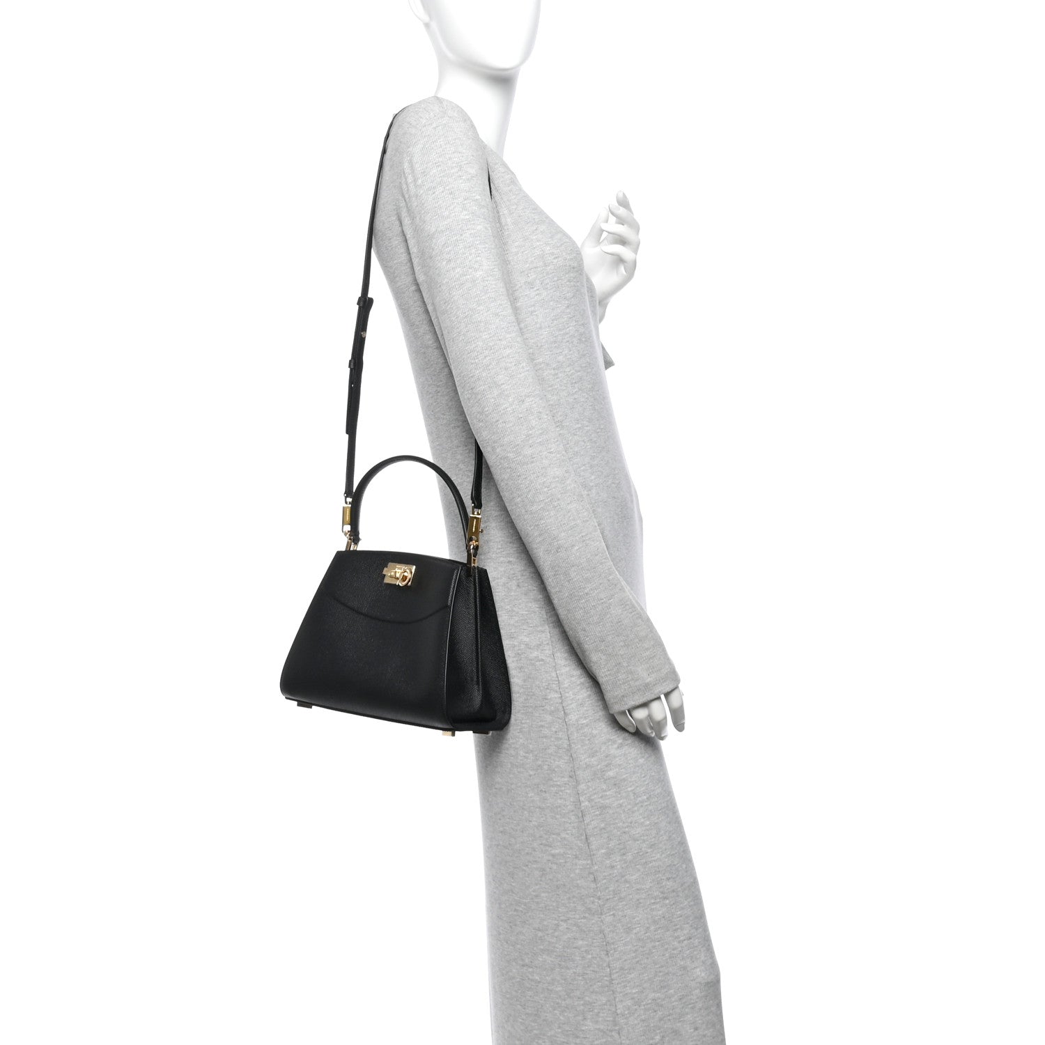 Salvatore Ferragamo Hammered Calfskin XS New Studio Box Bag Black 2 of 9