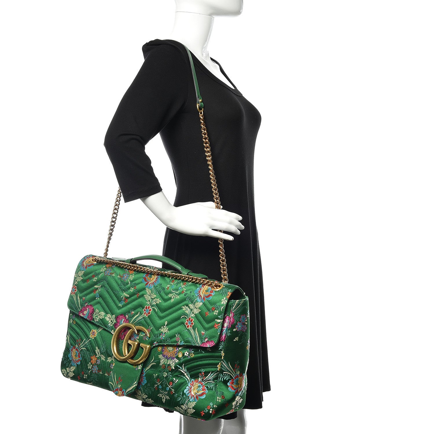 Gucci Jacquard Matelasse Floral Maxi GG Marmont Top Handle Shoulder Bag Green Multicolor 2 of 19