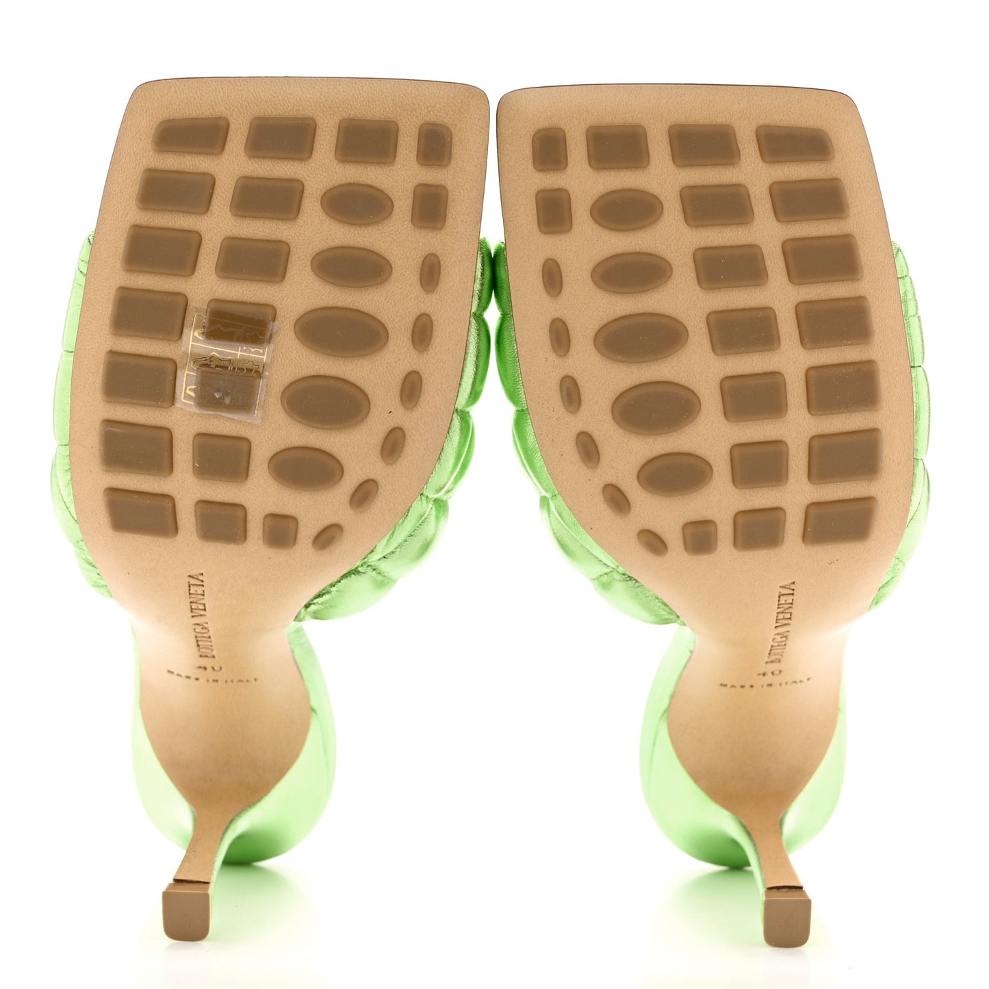 Metallic Nappa Reflection Matelasse Padded Mule Sandals 40 Pistachio