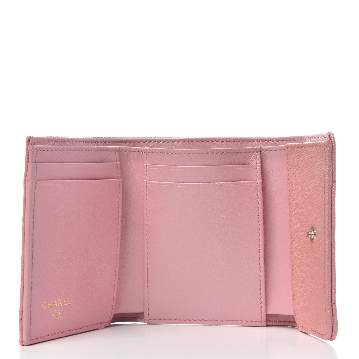Iridescent Caviar Quilted Small Flap Wallet Rose Pink
