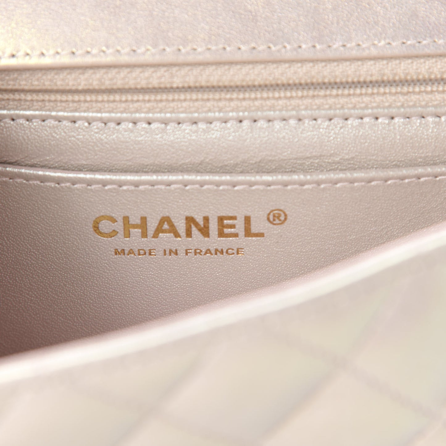 Iridescent Lambskin Quilted Mini Rectangular Flap Ivory