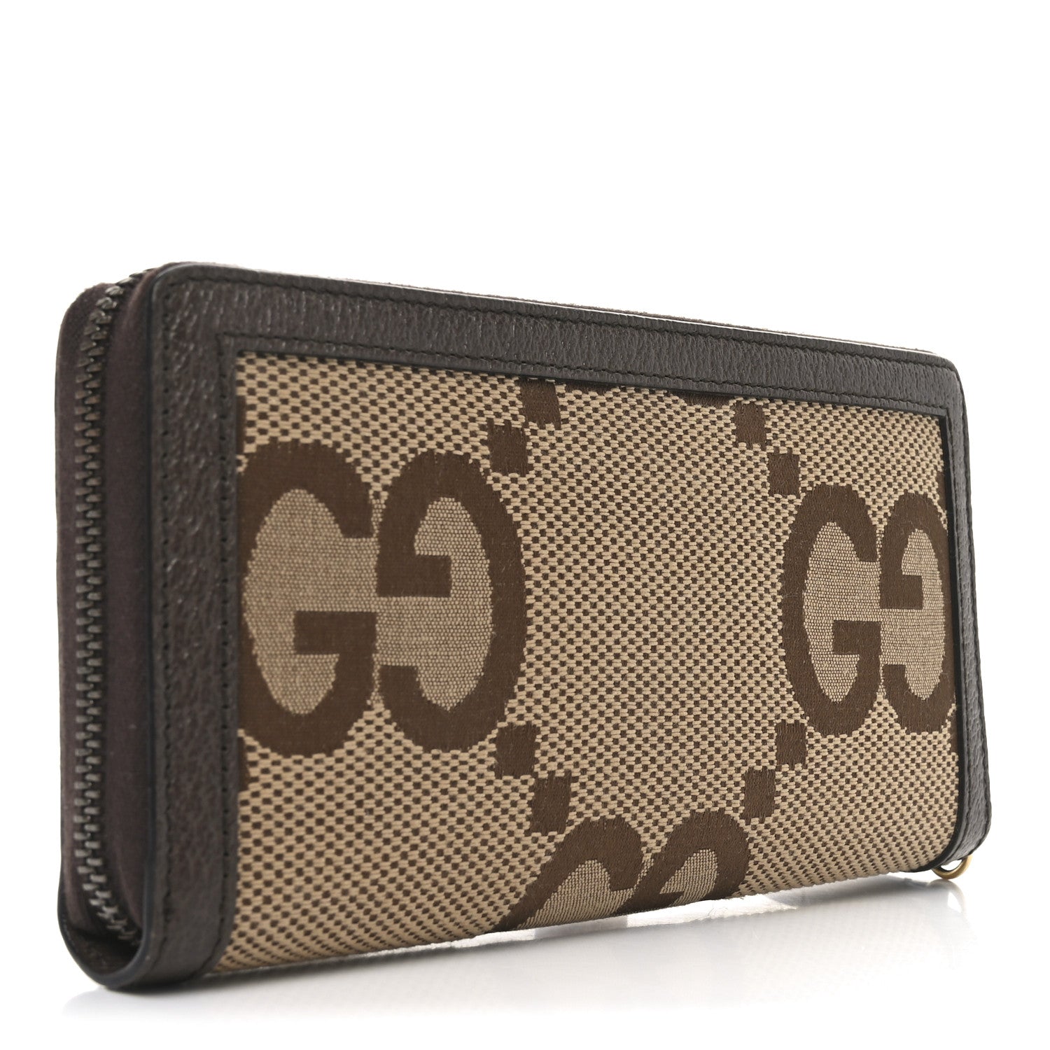 Gucci Monogram Jumbo GG Textured Dollar Calfskin Diana Zip Around Continental Wallet Camel Ebony New Acero 3 of 7