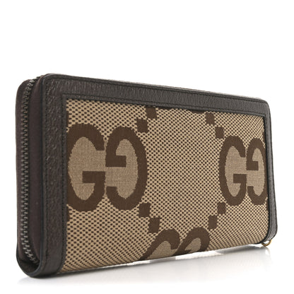 Gucci Monogram Jumbo GG Textured Dollar Calfskin Diana Zip Around Continental Wallet Camel Ebony New Acero 3 of 7