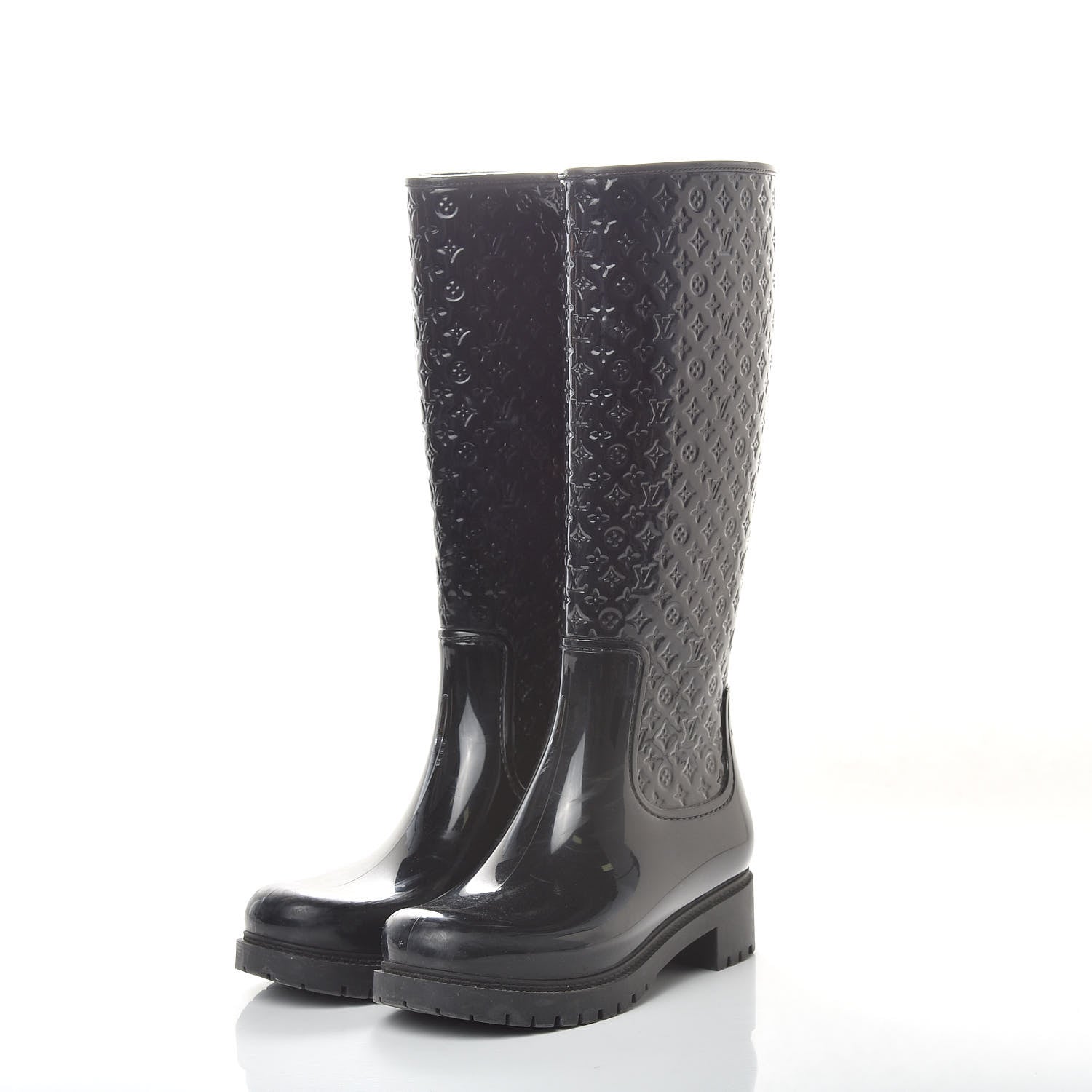 Louis Vuitton Rubber Embossed Monogram Splash Rain Boots 37 Black 2 of 12