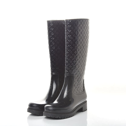 Louis Vuitton Rubber Embossed Monogram Splash Rain Boots 37 Black 2 of 12