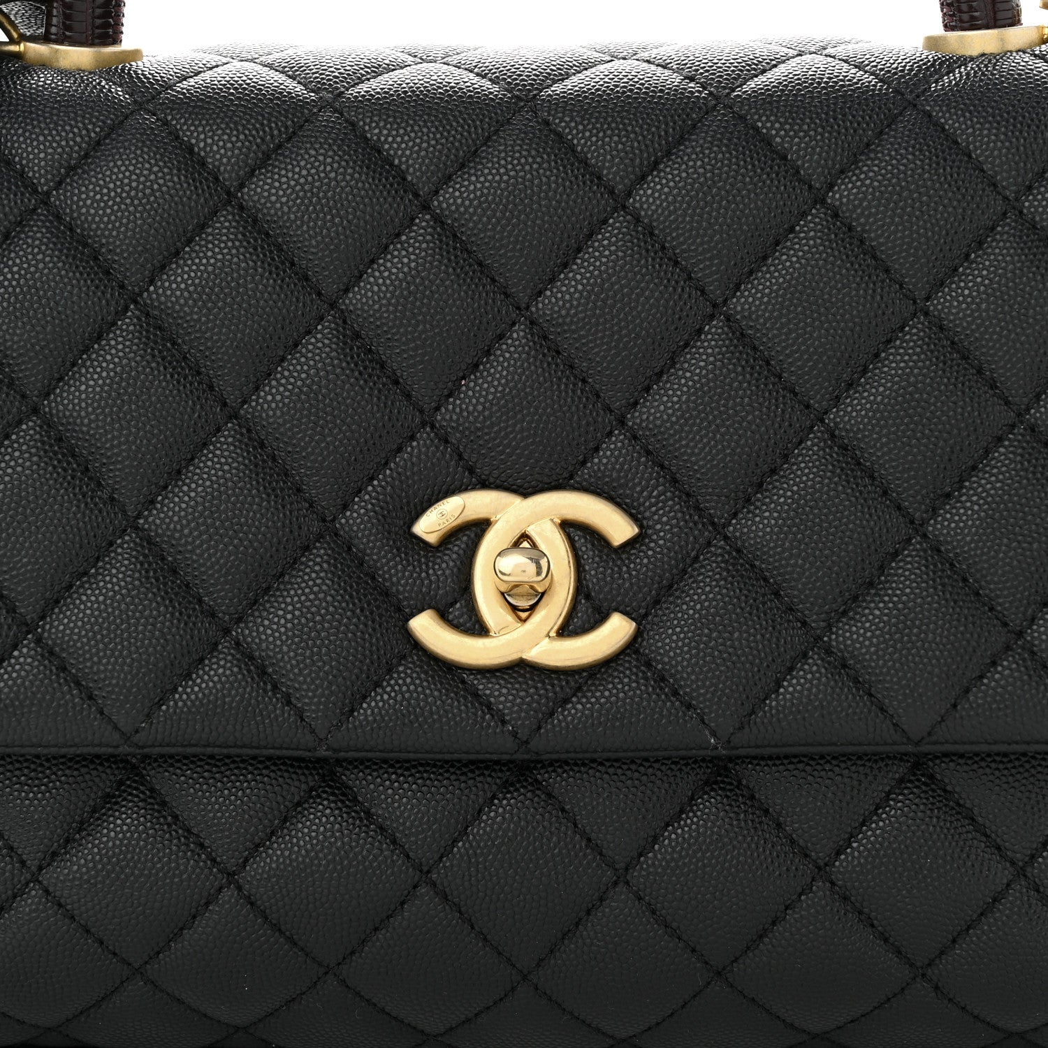 Chanel Caviar Lizard Embossed Quilted Small Coco Handle Flap Black 8 of 12