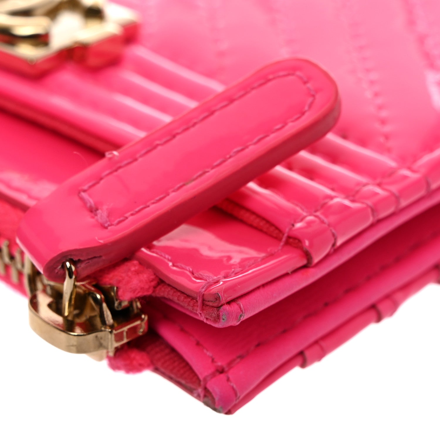 Chanel Patent Chevron Quilted Boy Zip Card Holder Neon Pink 9 of 9
