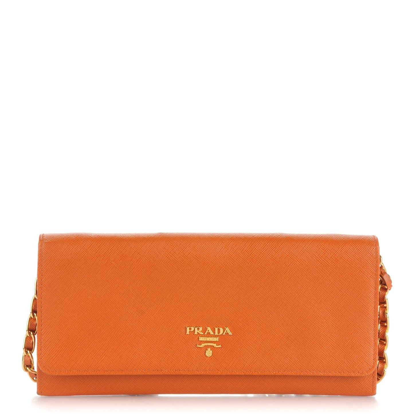 Saffiano Metal Oro Chain Wallet Papaya