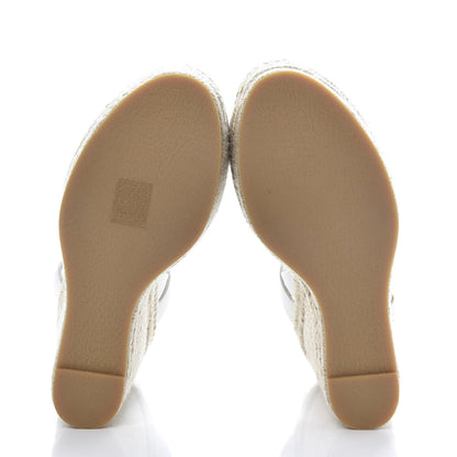 Saint Laurent Calfskin Tribute 95 Platform Espadrille Wedge Sandals 37 Porcellana 5 of 7