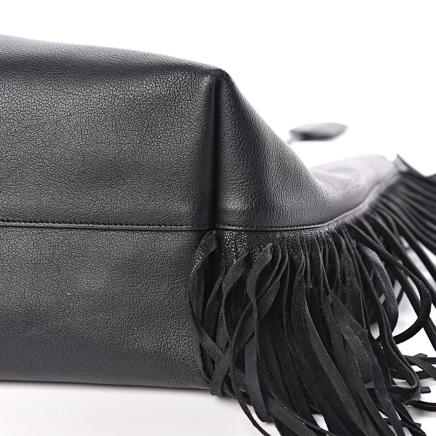 Saint Laurent Calfskin Large Fringe Shopping Tote Black 10 of 14