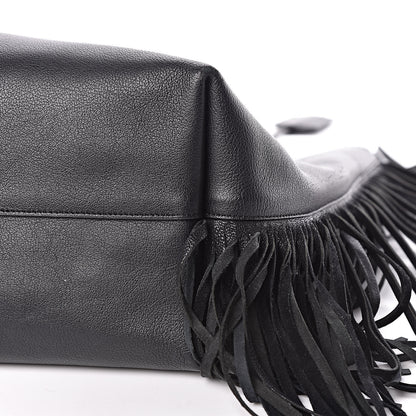 Saint Laurent Calfskin Large Fringe Shopping Tote Black 10 of 14