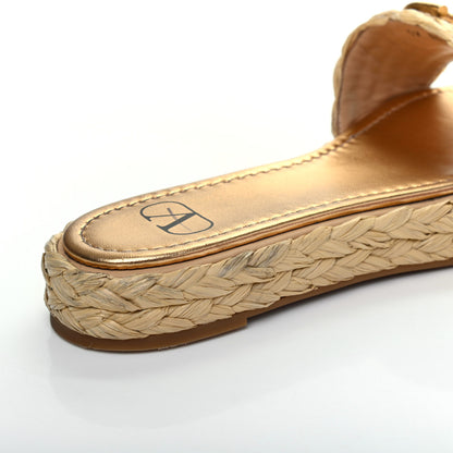 Valentino Garavani Raffia Vlogo Espadrille 5mm Flat Slide Sandals 38 Natural 11 of 15