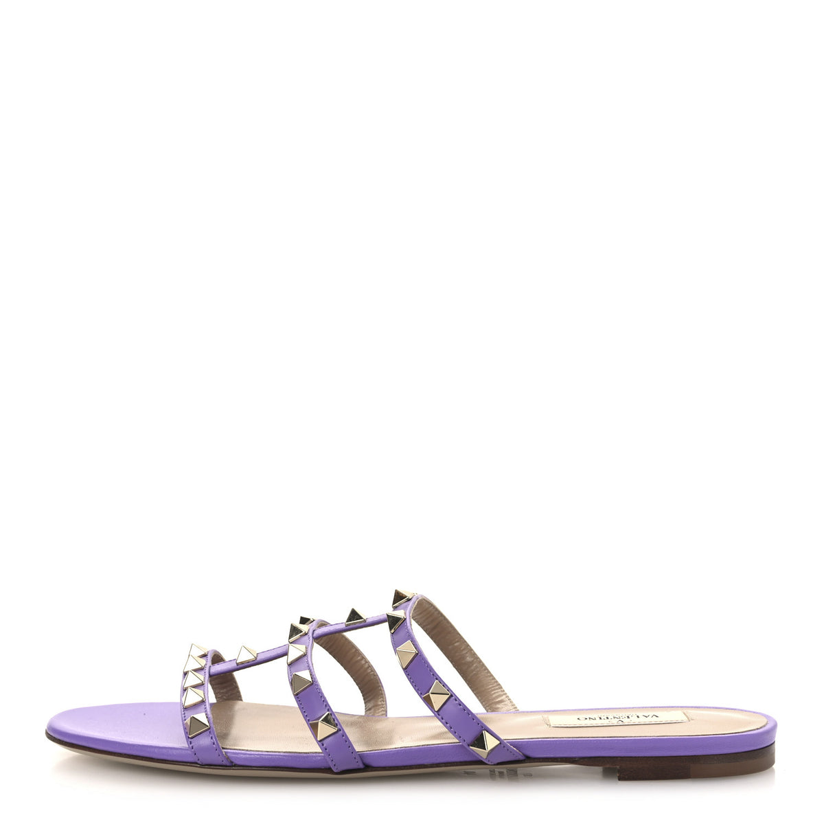 Valentino Garavani Nappa Rockstud Caged Flat Slide Sandals 40 Glicine 1 of 11