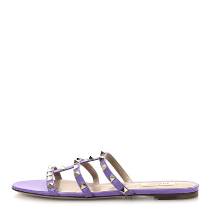 Valentino Garavani Nappa Rockstud Caged Flat Slide Sandals 40 Glicine 1 of 11