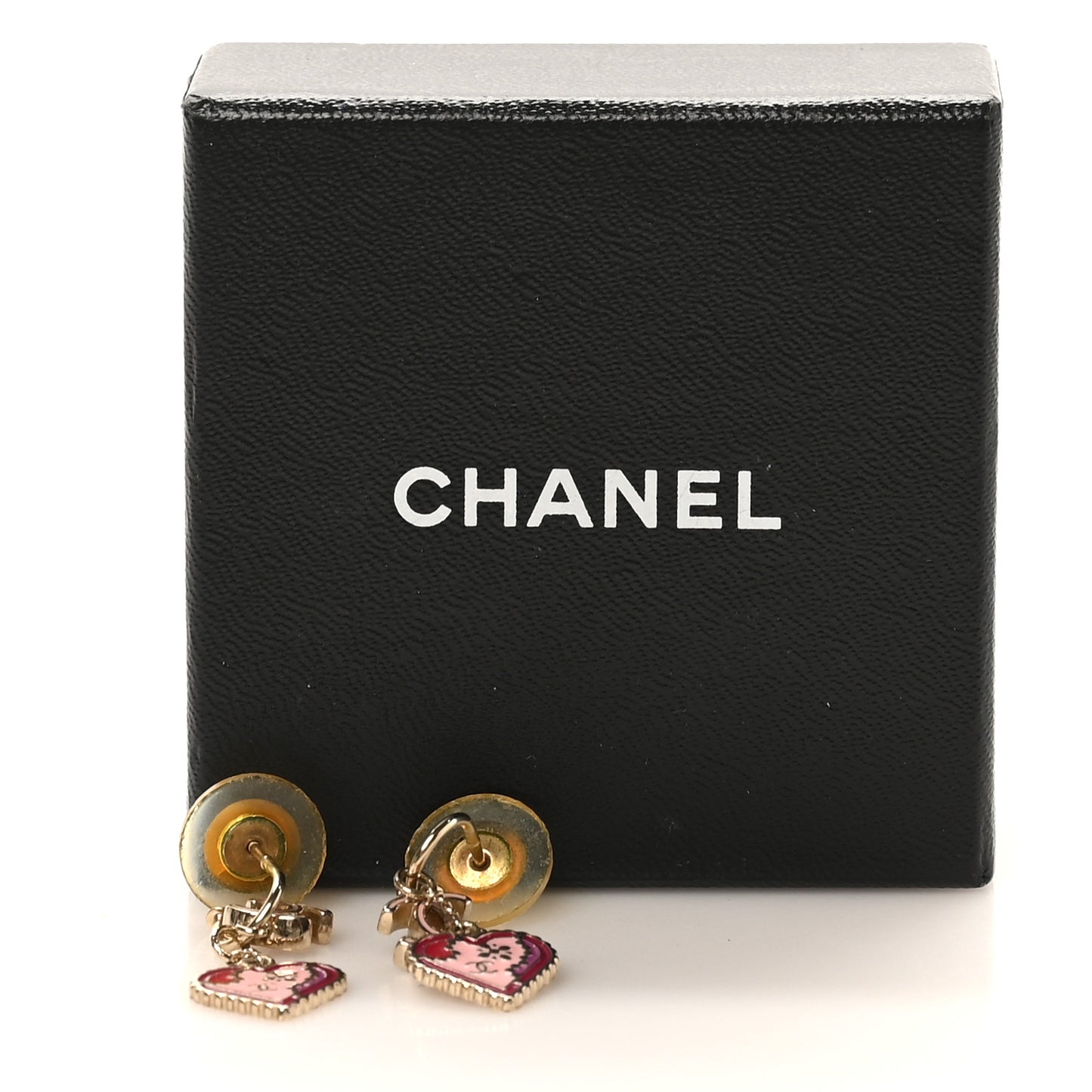 Enamel Valentine CC Heart Drop Earrings Pink Gold