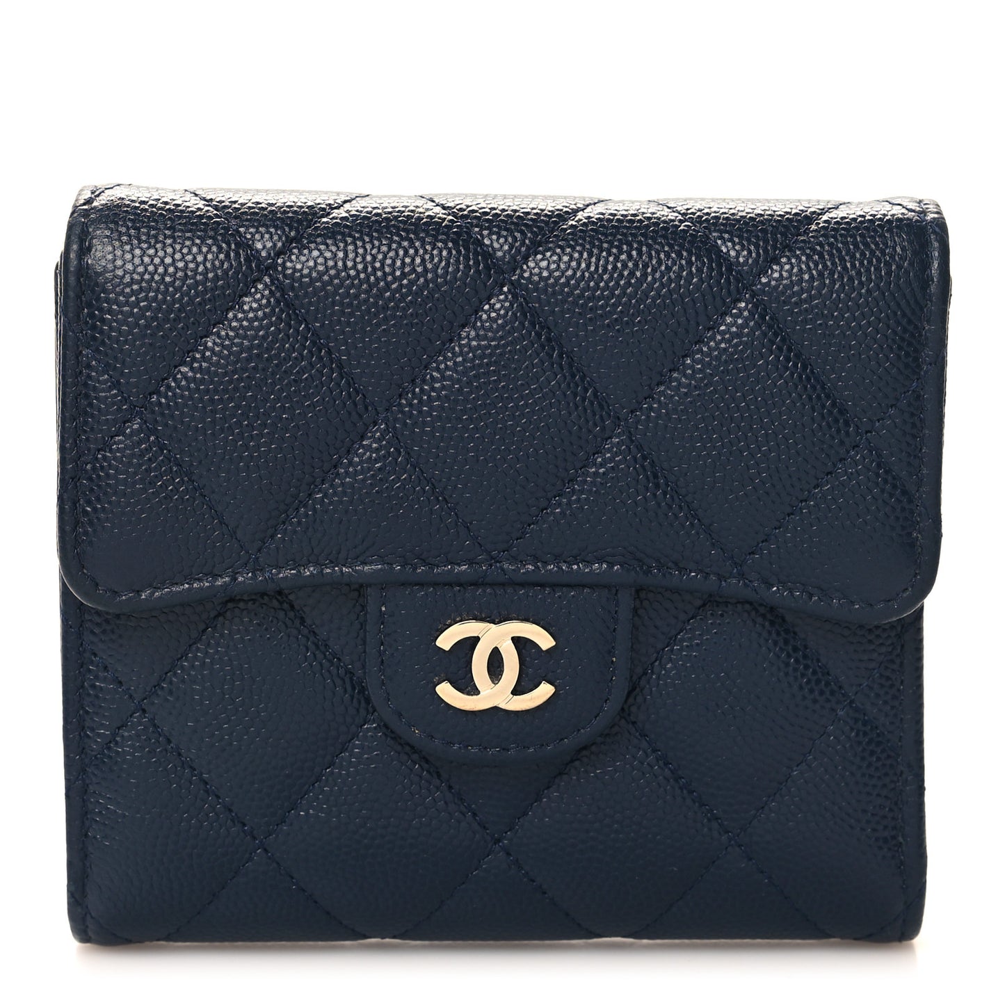 Caviar Quilted Compact Flap Wallet Navy