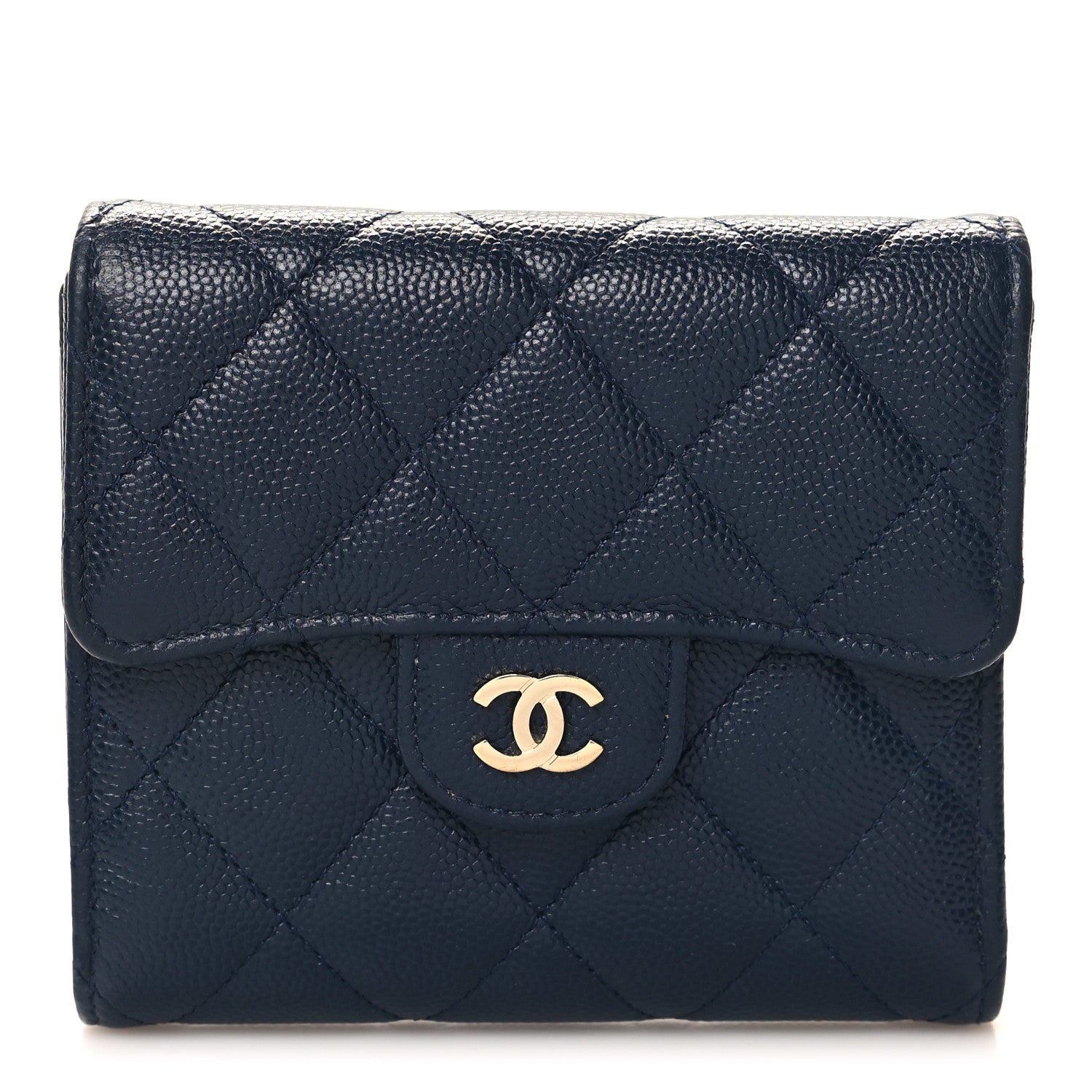 Chanel Caviar Quilted Compact Flap Wallet Navy 1 of 8